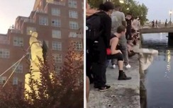 Người biểu tình Mỹ kéo sập tượng Christopher Columbus đúng ngày Quốc khánh