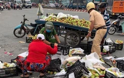 Hai cảnh sát giúp lái xe ba gác nhặt trái cây bị đổ ra đường