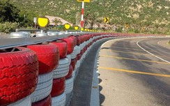 Lắp 145m hộ lan bằng lốp bánh xe trên QL1 qua Bình Thuận