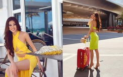 Khánh Vân biến hoá như tắc kè hoa ở sân bay quốc tế