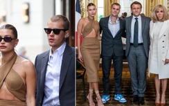 Vợ Justin Bieber gây tranh cãi khi mặc váy hở bạo diện kiến Tổng thống Pháp