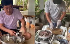 Hình ảnh làm đầu bếp "điêu luyện" hiếm thấy của Trường Giang