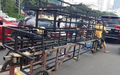 Xe tự chế chở hàng cồng kềnh vô tư diễu phố