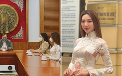 Vừa về nước, Thùy Tiên diện áo dài nền nã đi gặp Thứ trưởng Bộ Văn hóa