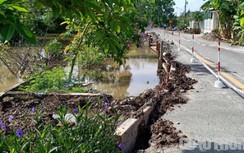Bạc Liêu: Một đoạn đường bị sạt lở hơn 3 mét ngang, tiềm ẩn tai nạn