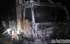 Đang lưu thông trên đường, xe tải chở 10 tấn gỗ bị cháy trơ khung