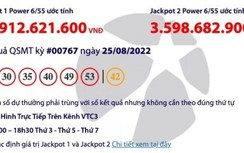 Kết quả xổ số Vietlott 25/8: Ai may mắn trúng gần 58 tỷ đồng?