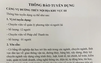 Cảng vụ đường thuỷ nội địa khu vực III thông báo tuyển dụng