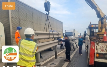 Tháo dải phân cách trên cao tốc, giải tỏa ùn tắc sau va chạm xe container và xe tải